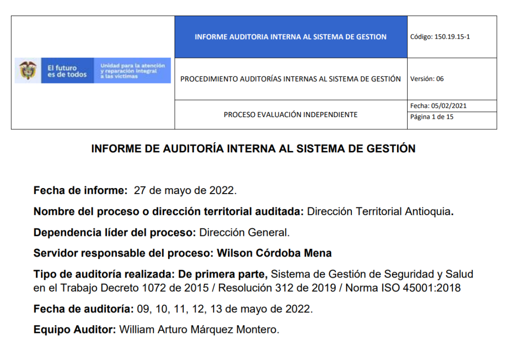 informe auditoria del sgsst   dt antioquia 0