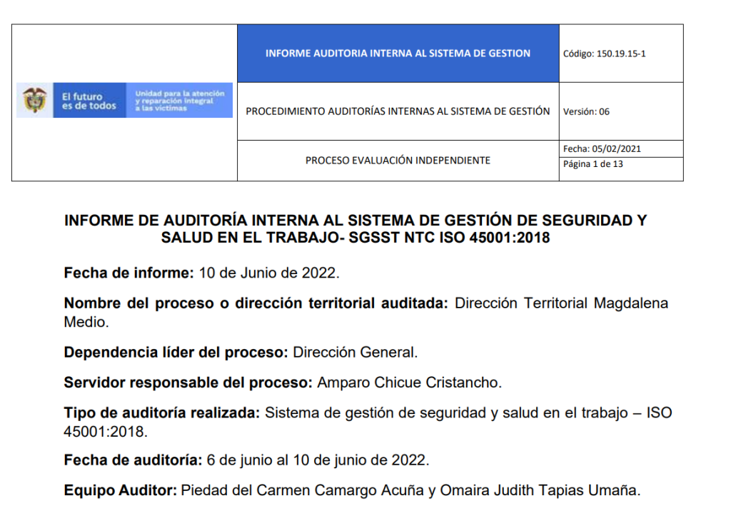 informe auditoria del sgsst   dt magdalena medio 0