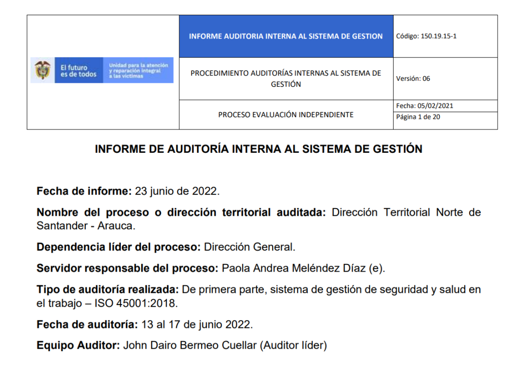 informe auditoria del sgsst   dt norte de santander y arauca