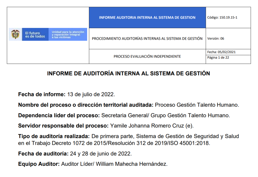 informe auditoria del sgsst   gestion talento humano