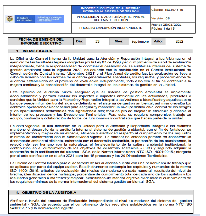informe ejecutivo auditoria de sistema de gestion ambiental   2022