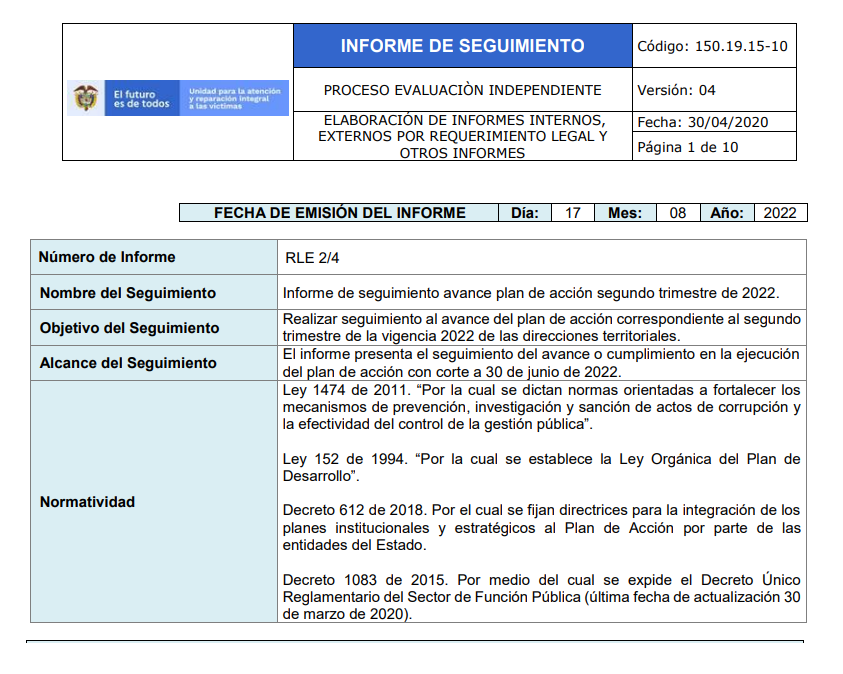 informe seguimiento avance plan de accion 2do trimestre 2022 dts