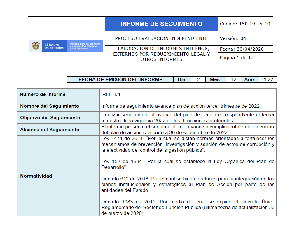 informe de seguimiento avance plan de accion 3er trimestre 2022 dts