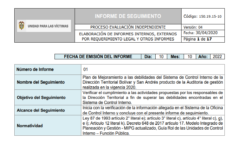 informe de seguimiento direccion territorial bolivar y san andres