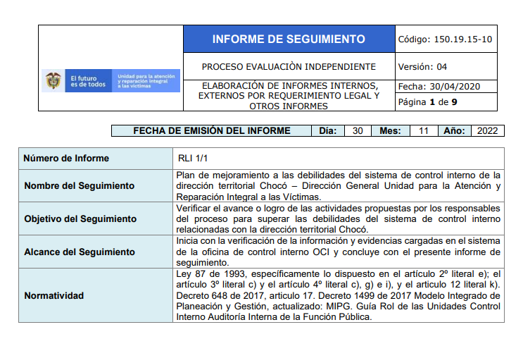 informe de seguimiento direccion territorial choco