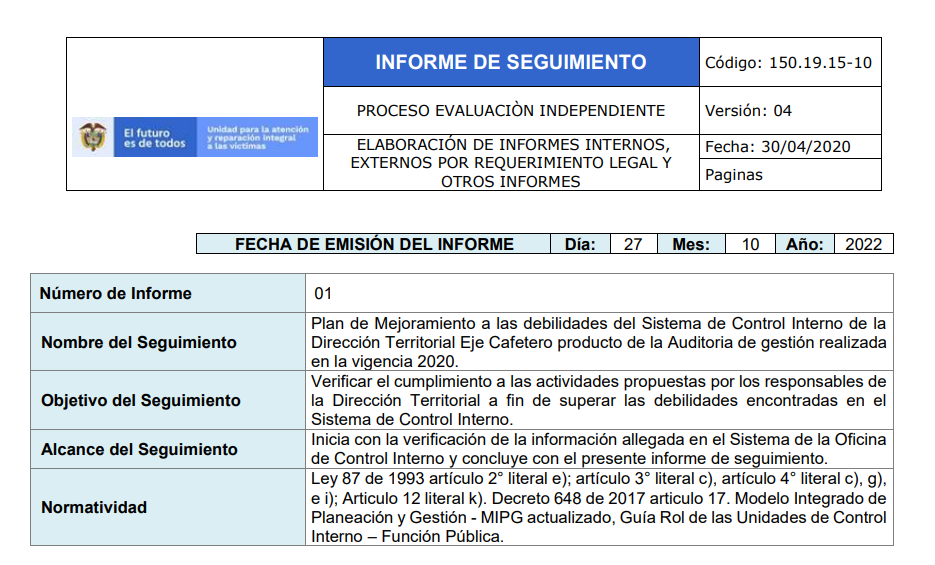 informe de seguimiento direccion territorial eje cafetero