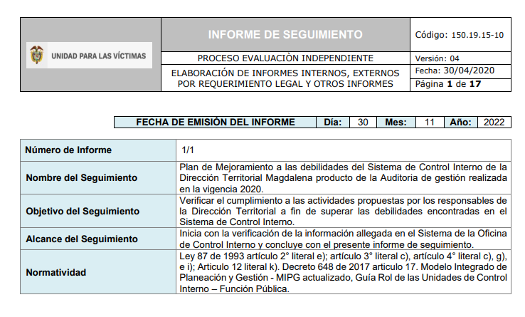 informe de seguimiento direccion territorial magdalena