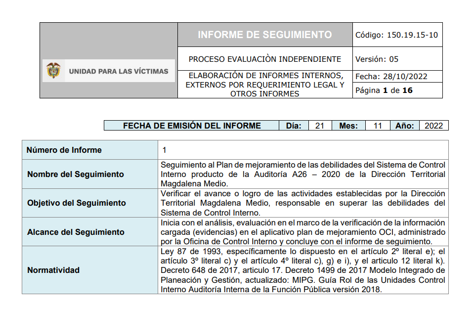 informe de seguimiento direccion territorial magdalena medio