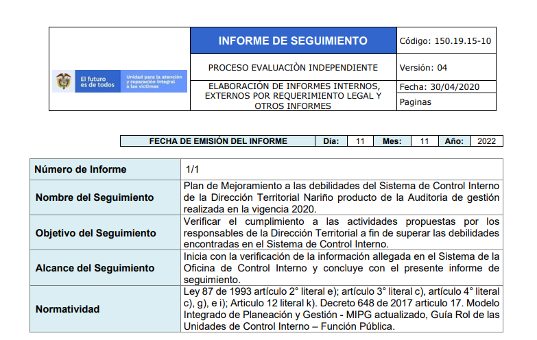 informe de seguimiento direccion territorial narino