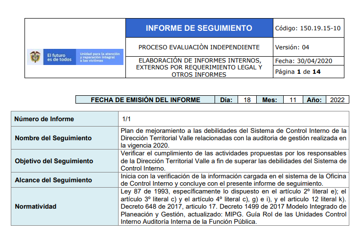 informe de seguimiento direccion territorial valle