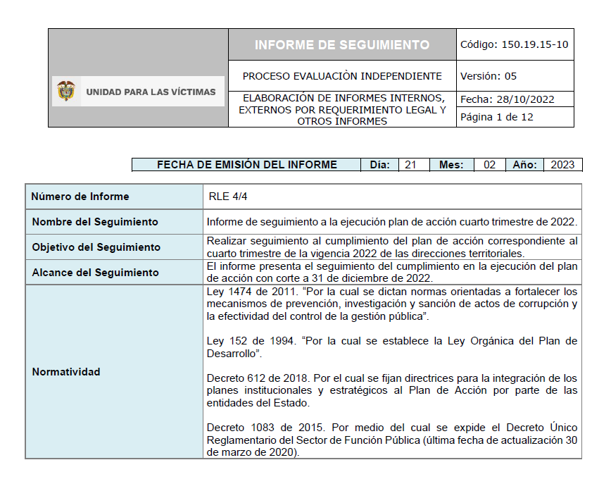 informe de seguimiento plan de accion 4to trimestre 2022 dts