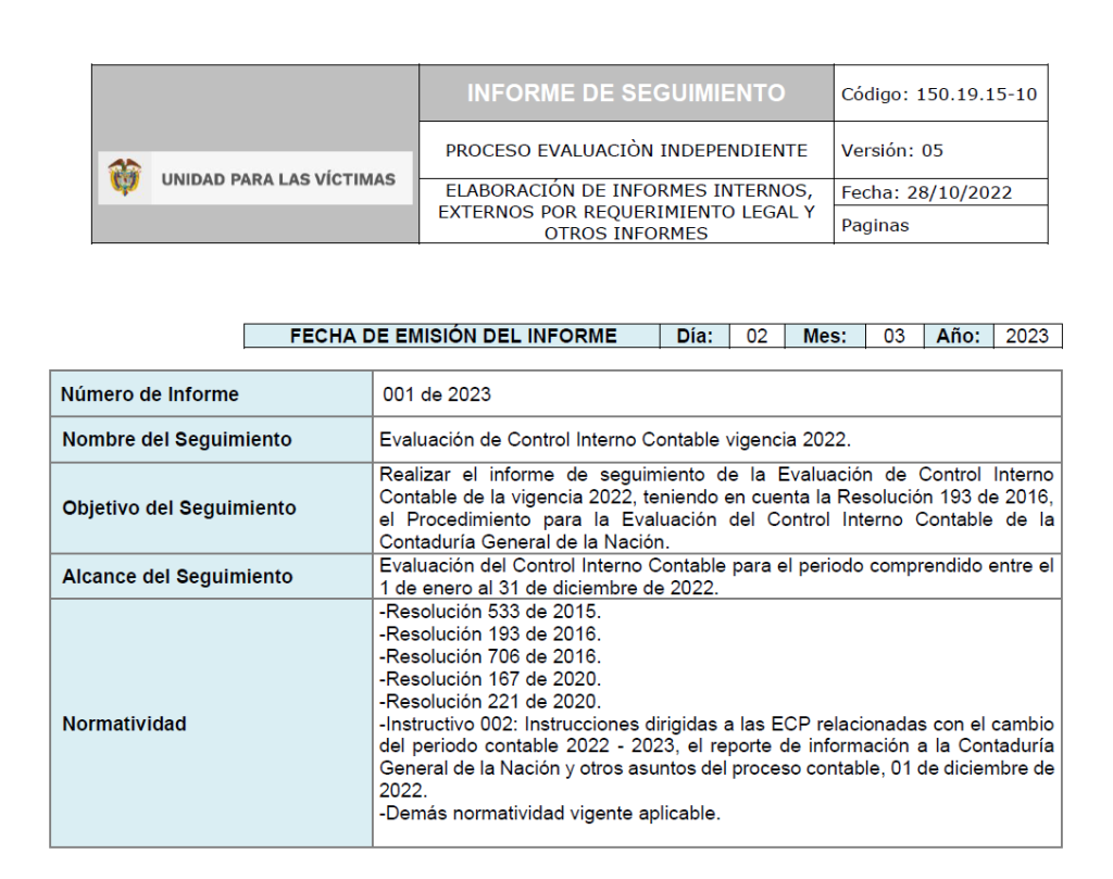 evaluacion control interno contable vigencia 2022