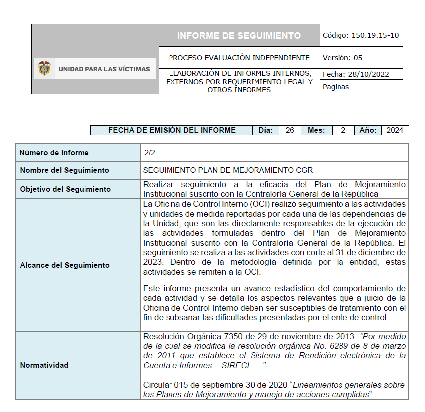 Informe seguimiento Plan de Mejoramiento Institucional diciembre 2023