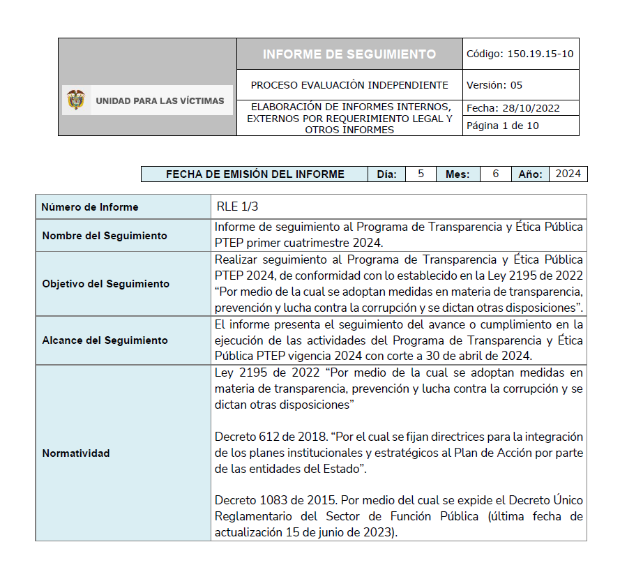 Informe de Seguimiento al Plan Transparencia y Etica Pública 1er Cuatrimestre 2024